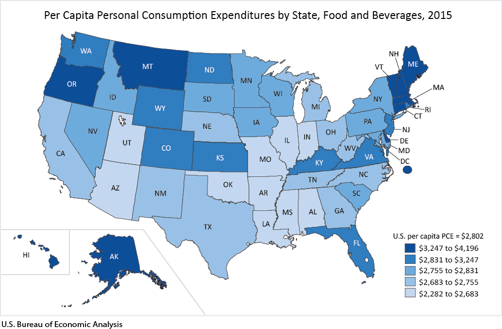 Per Capita PCE, Food & Beverages, 2015